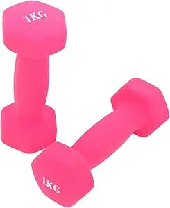 Cast Iron Dumbbell Set 1kg Pair with Pink Matte Coating Multifunctional Hand Weights for Women and Men Home Workout Strength Training and Fitness Exercise