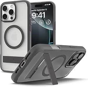 Spigen Ultra Hybrid S MagFit Designed for iPhone 16 Pro Max Case [Kickstand] [Anti Yellowing], Compatible with MagSafe - Frost Grey