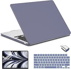 Compatible with MacBook Air 13.6 inch M2 M3 M4 Case 2022 2024 2025 A2681 A3113 A3240, Plastic Hard Shell Case & Keyboard Cover & Screen Protector & USB Adapter, Lavender Grey