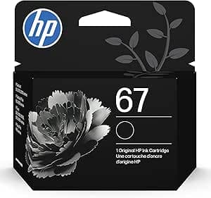 HP 67 Black Ink Cartridge | Works with DeskJet 1255, 2700, 4100 and Envy 6000, 6400 Series, Eligible for Instant Ink, 3YM56AN | Packaging May Vary