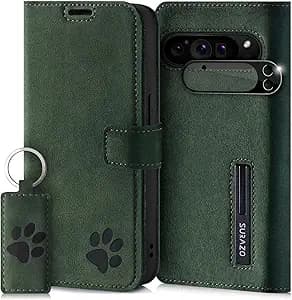 SURAZO Wallet Mobile Phone Case for Google Pixel 9 Pro XL Leather Case - Genuine Leather Protective Case with Paw Motif - RFID Flip Case [Magnet, Stand Function, Card Slot, Camera Protection] Flip